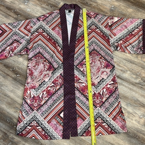 Victoria's Secret Boho Satin Kimono Bath Robe Faux Patchwork Maroon Women's XS/S - Picture 11 of 15